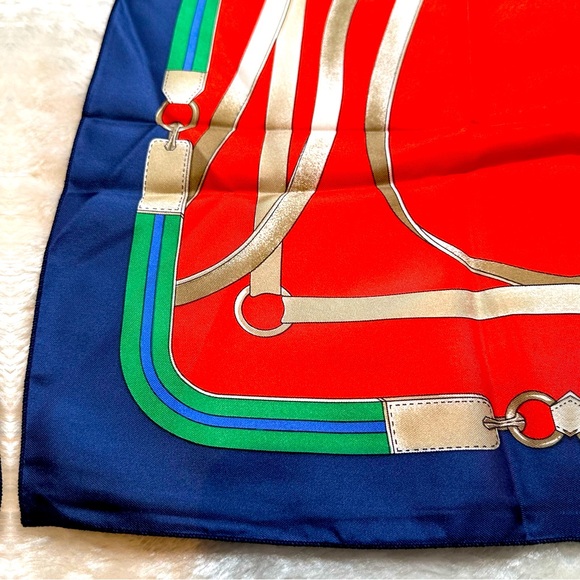 EUC Celine Silk Scarf in Red, Blue, Green, and Silver-Bronze - Picture 7 of 14
